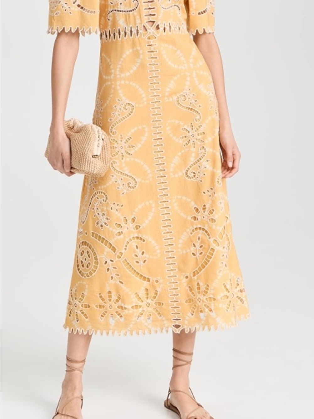 Sea Liat New York Yellow Eyelet Embroidered Midi Dress